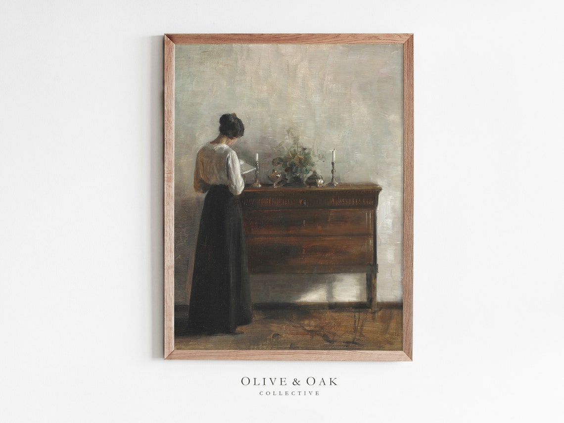 Vintage Woman Portrait, Dark Academia Art Print