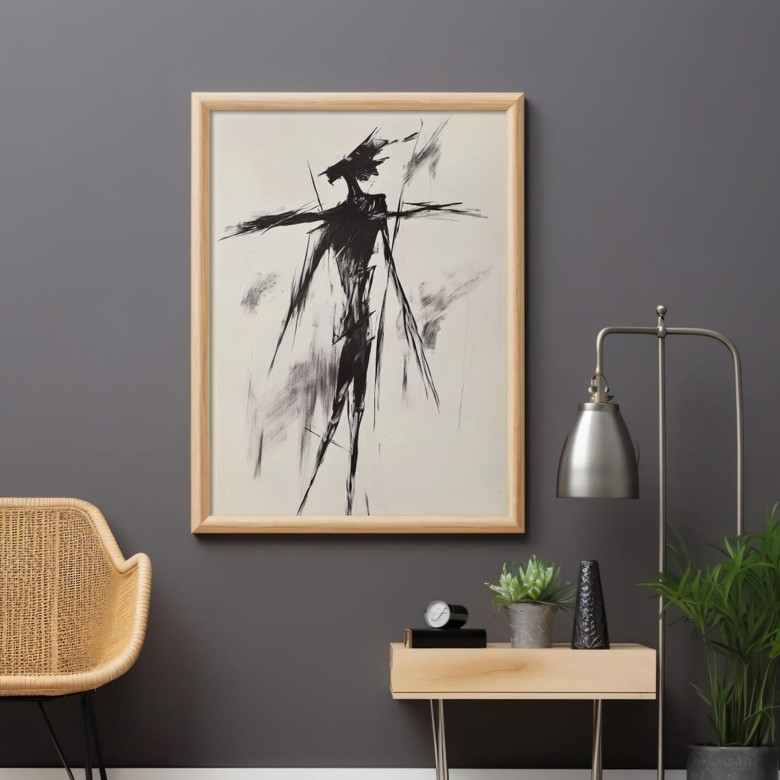 Phantom Silhouette Expressionist Black Ink Figure Minimalist Monochrome Wall Art Modern Avant Garde Line Drawing Bold Abstract Decor - Image 5