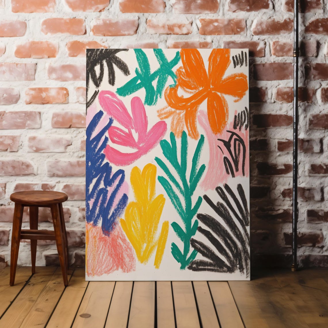 Tropical Botanical Abstract Colorful Crayon Leaves Flowers Poster - Image 8
