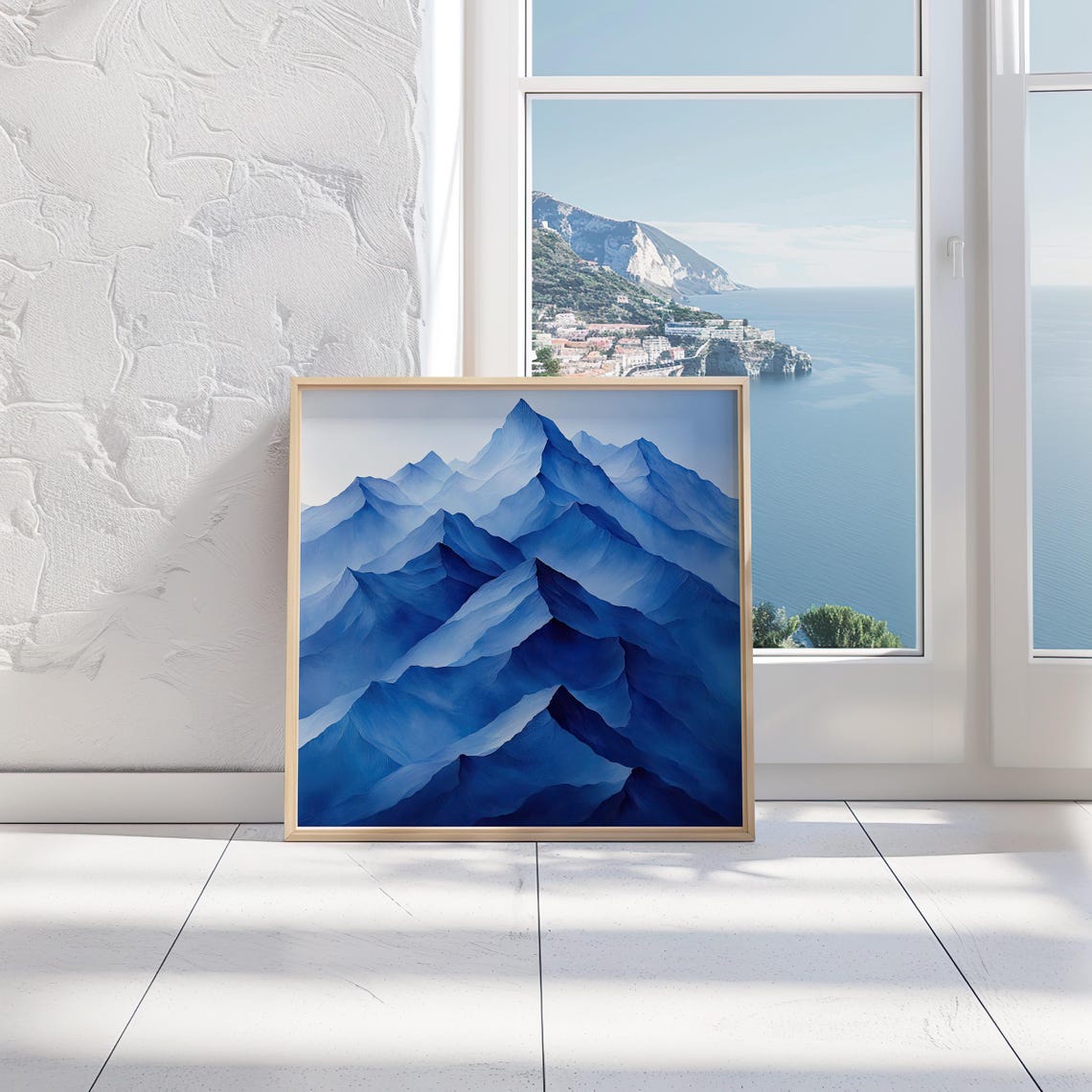 Abstract Mountain Peaks Art Print Geometric Landscape In Modern Blue Tones Contemporary Wall Decor Wall Art Ai Art - Image 6