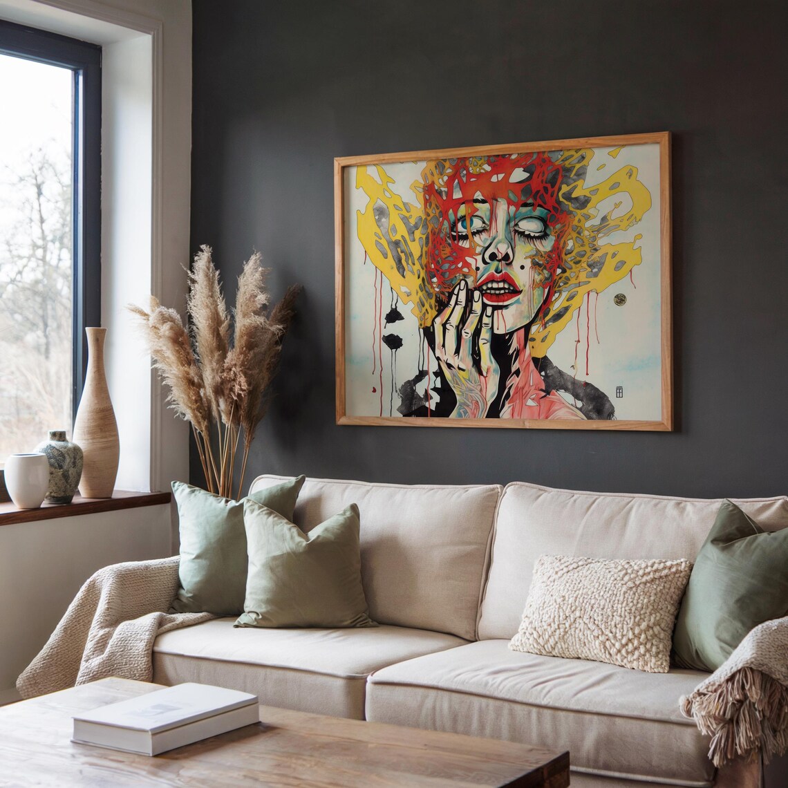 Surreal Melting Face Portrait Red Yellow Abstract Emotional Art Poster - Image 8