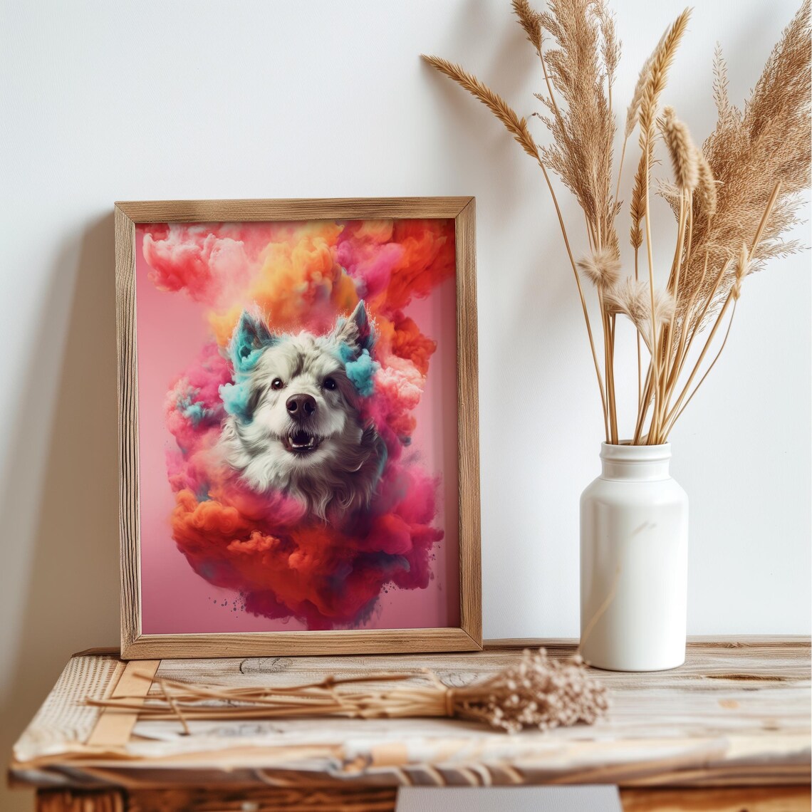 Happy Dog Pink Smoke Clouds Cute Fluffy Pet Nursery Wall Poster - Image 3