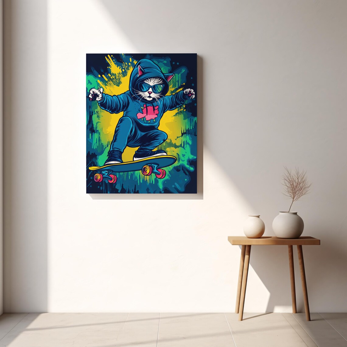 Cool Skateboarding Cat Hoodie Graffiti Street Style Animal Poster - Image 2