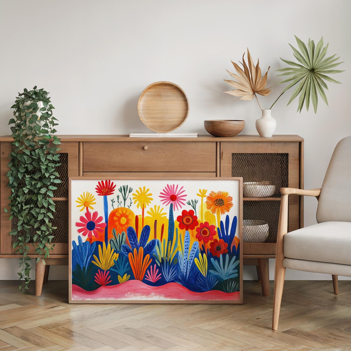 Matisse Inspired Garden Bold Colorful Cut Out Flowers Vibrant Wall Art Print - Image 4
