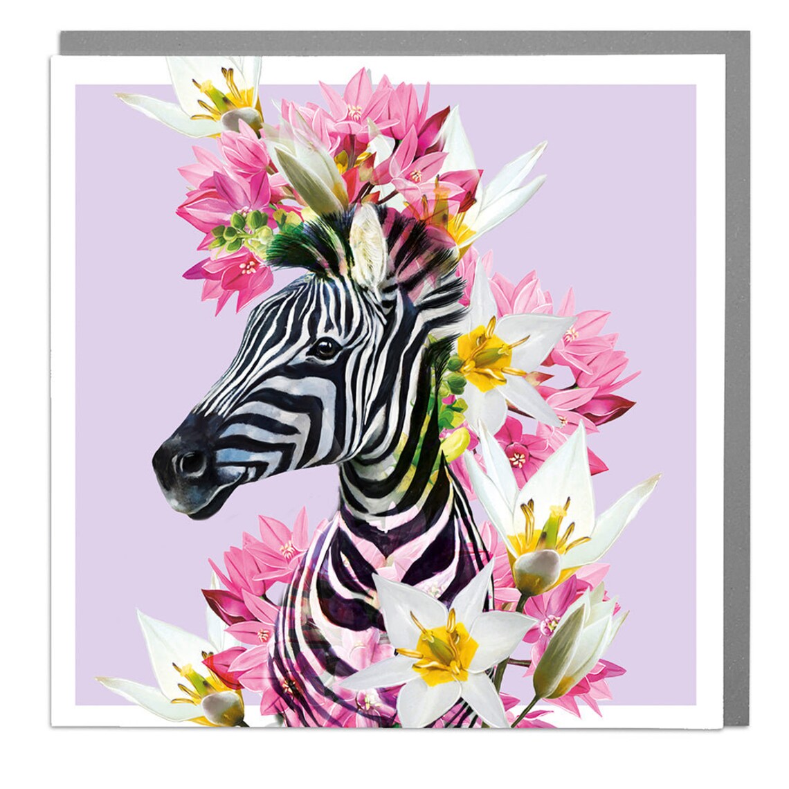 Zebra With Exotic Flowers, Animal Art Print