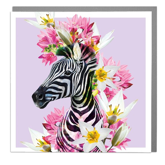 Zebra With Exotic Flowers, Animal Art Print