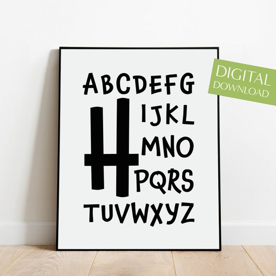 Alphabet Poster Abc Instant Black And White Nursery Prints Letter H Prints Nursery Letter Print