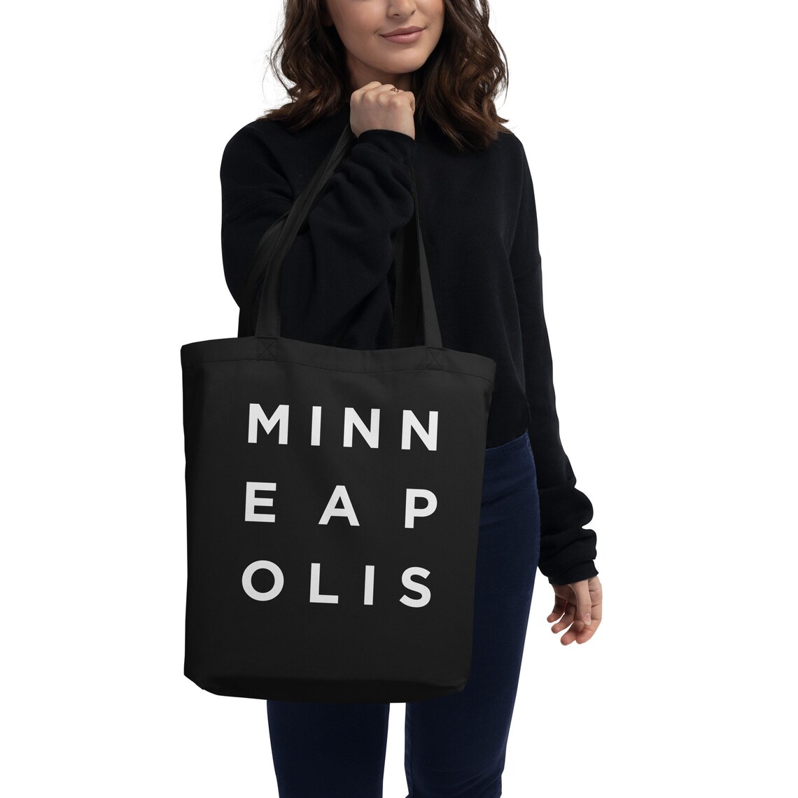 Certified Organic Black Cotton Tote Bag Corner Detail Photo Print - Image 5