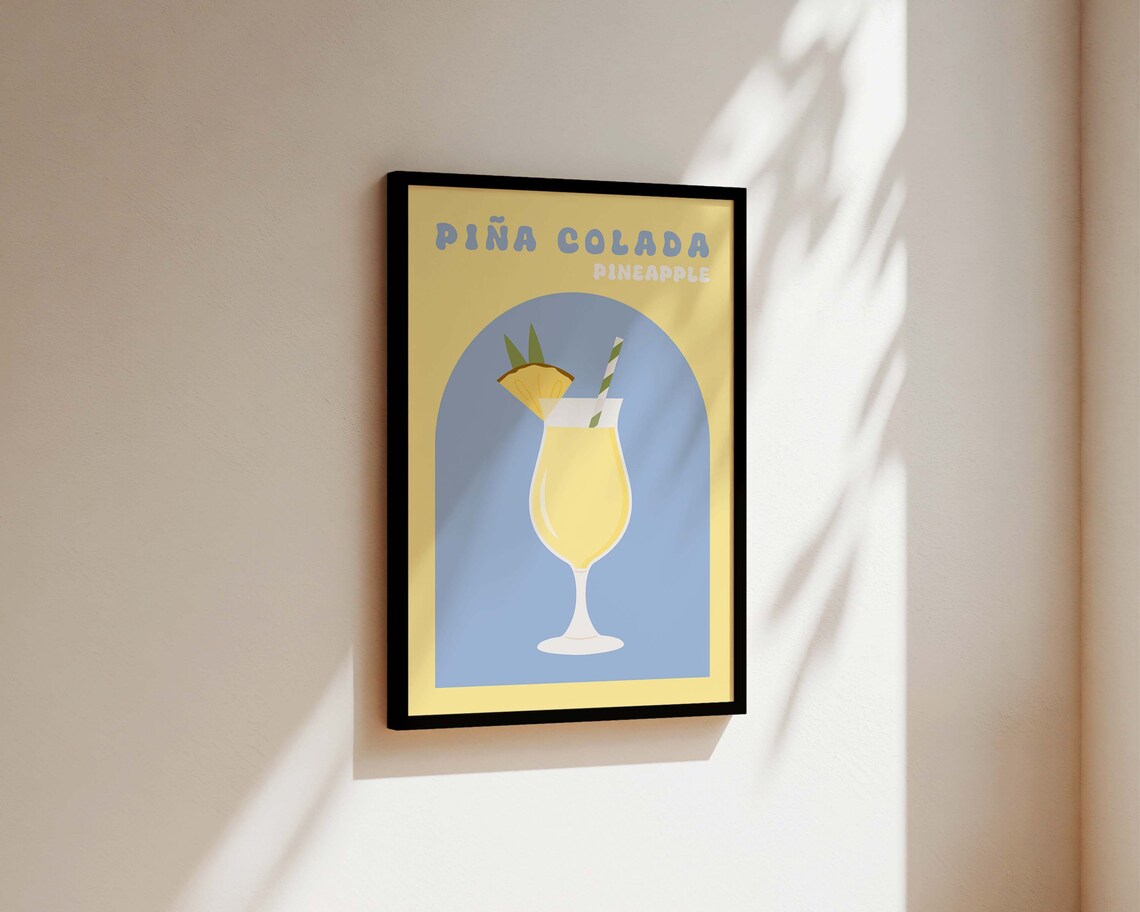 Retro Pina Colada Cocktail Poster for Kitchen Bar Home Decor