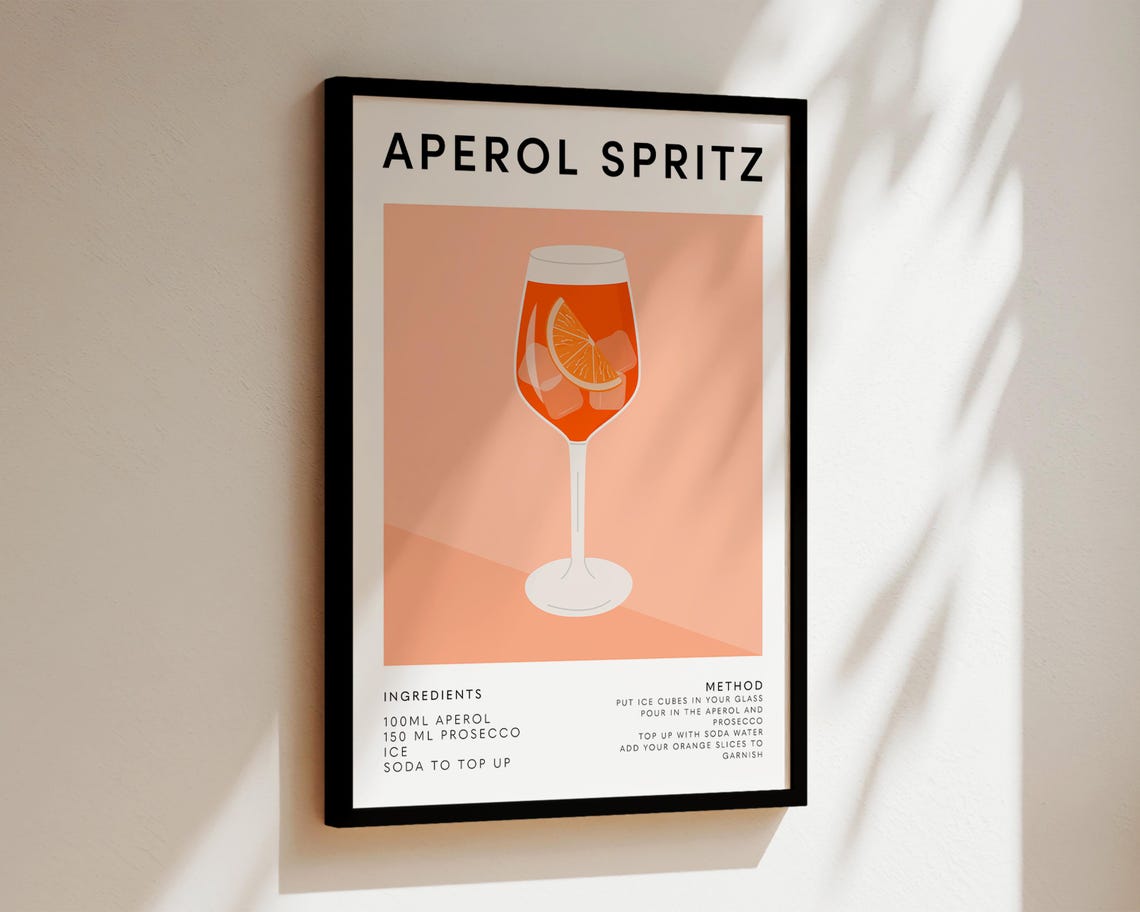 Aperol Spritz Cocktail Poster, Kitchen Wall Art - Image 2