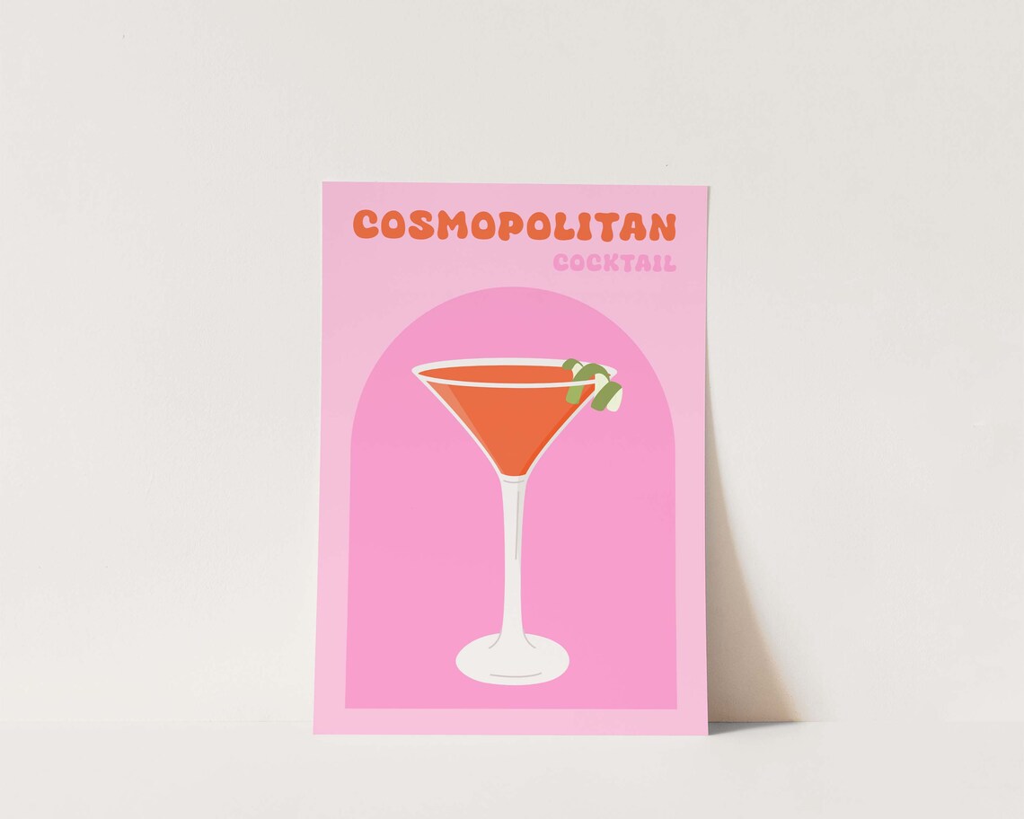 Retro Cosmopolitan Cocktail Arch Illustration Pink Bar Poster - Image 3