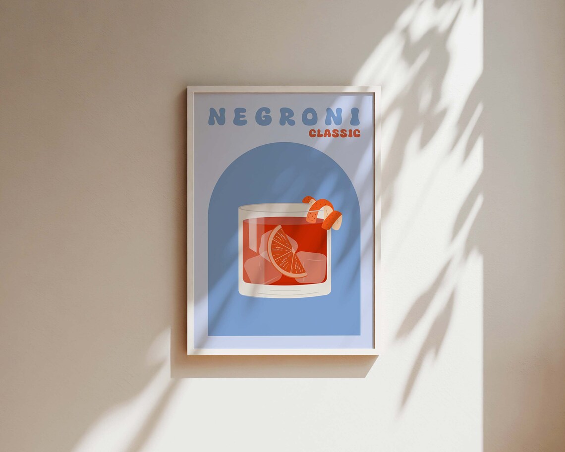 Negroni Classic Retro Arch Illustration Cocktail Bar Decor Poster