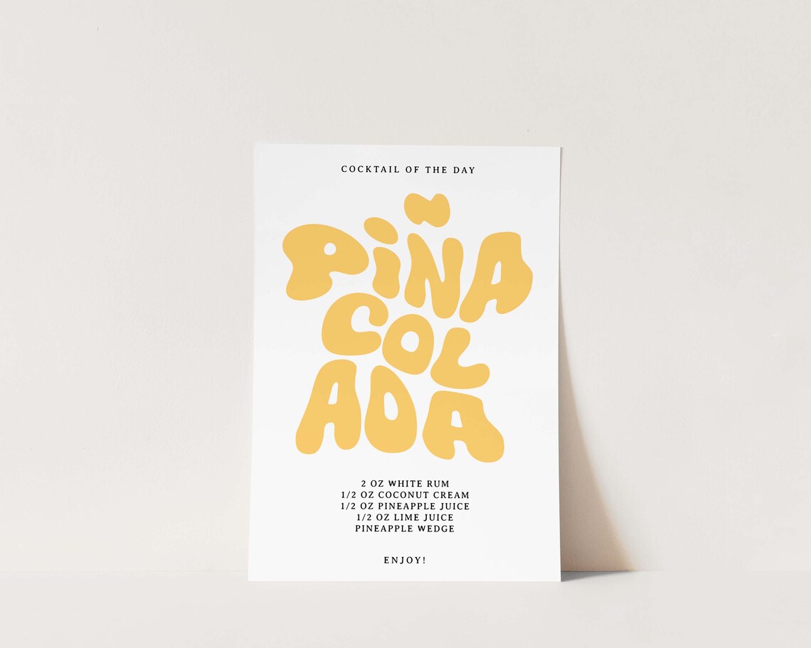 Pina Colada Cocktail of the Day Bubble Letters Recipe Poster - Image 3