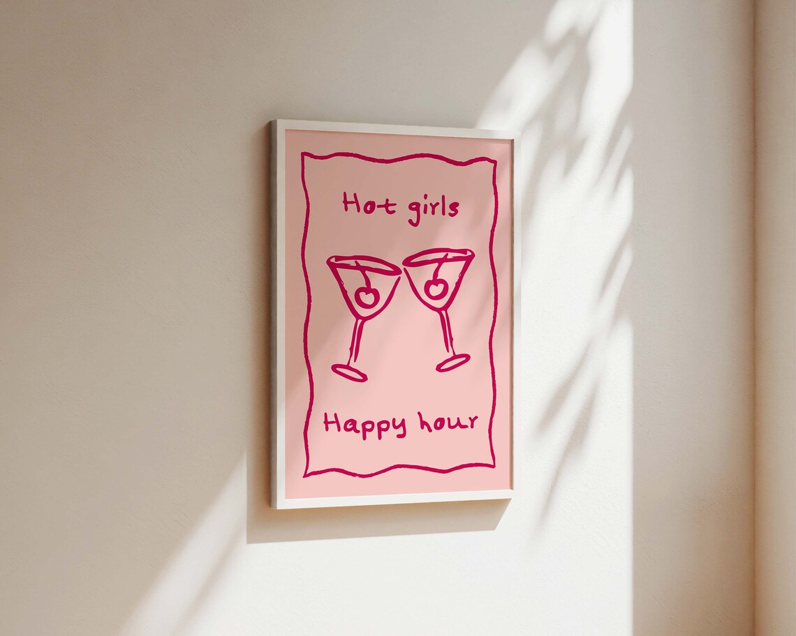 Hot Girls Happy Hour Cocktail Poster, Kitchen Decor - Image 2