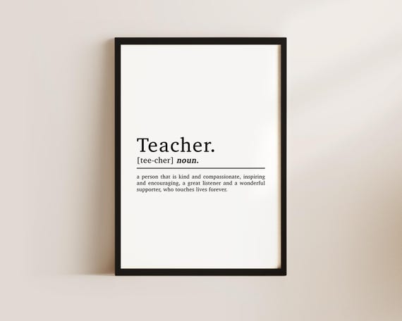 Teacher Definition Thank You Typography Art Print