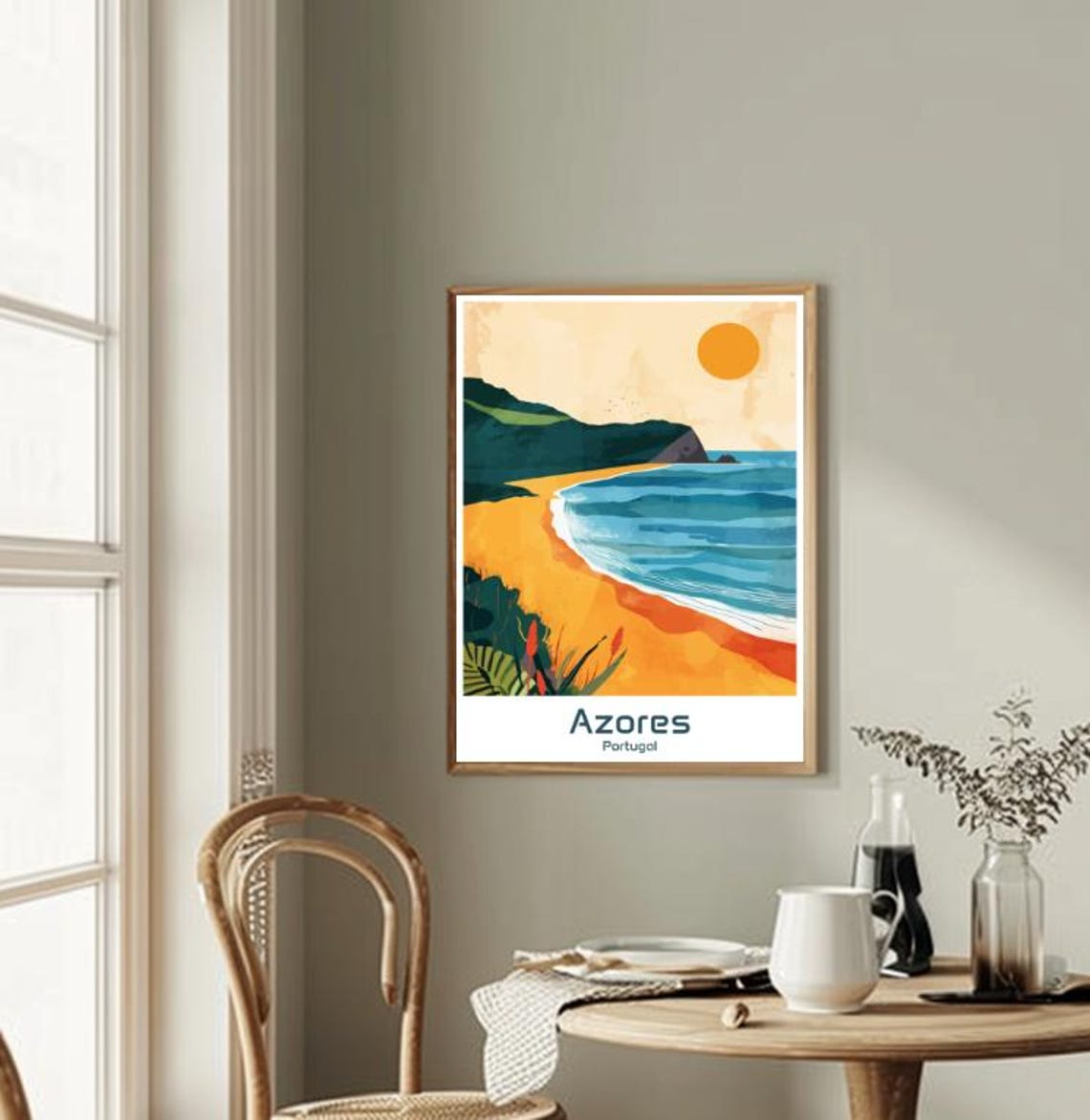 Azores Portugal Golden Beach Sunset Coastal Illustration Poster - Image 2