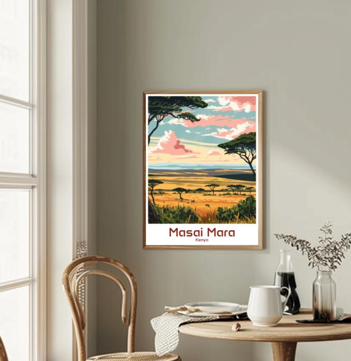 Masai Mara Kenya Safari Savanna Acacia Trees Sunset Wildlife Poster - Image 2