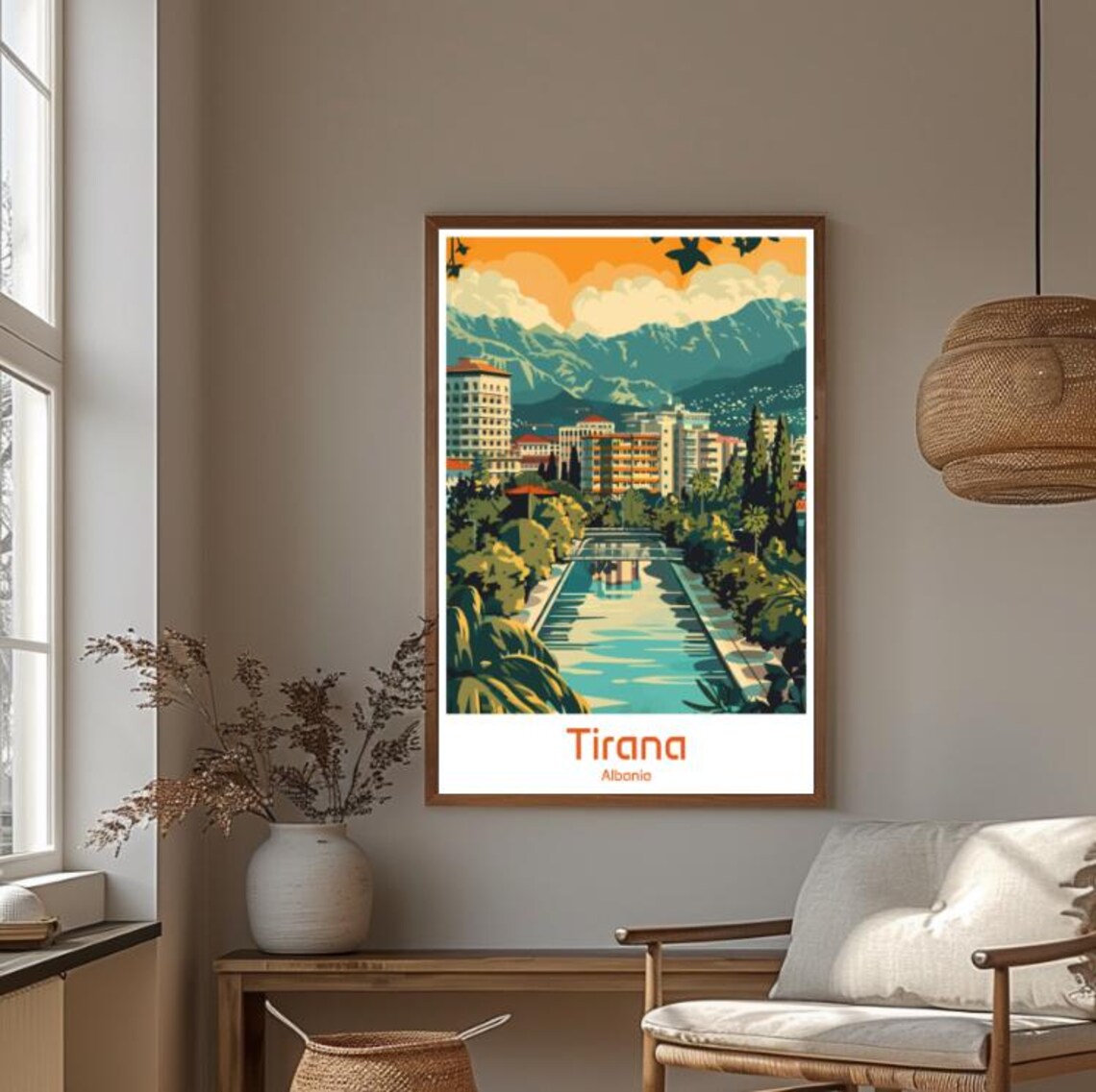 Tirana Albania City Skyline Mountains River Sunset Urban Poster - Image 4