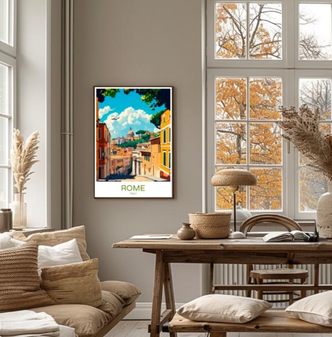 Rome Historic Street with Domed Church Under Blue Sky Poster - Image 4