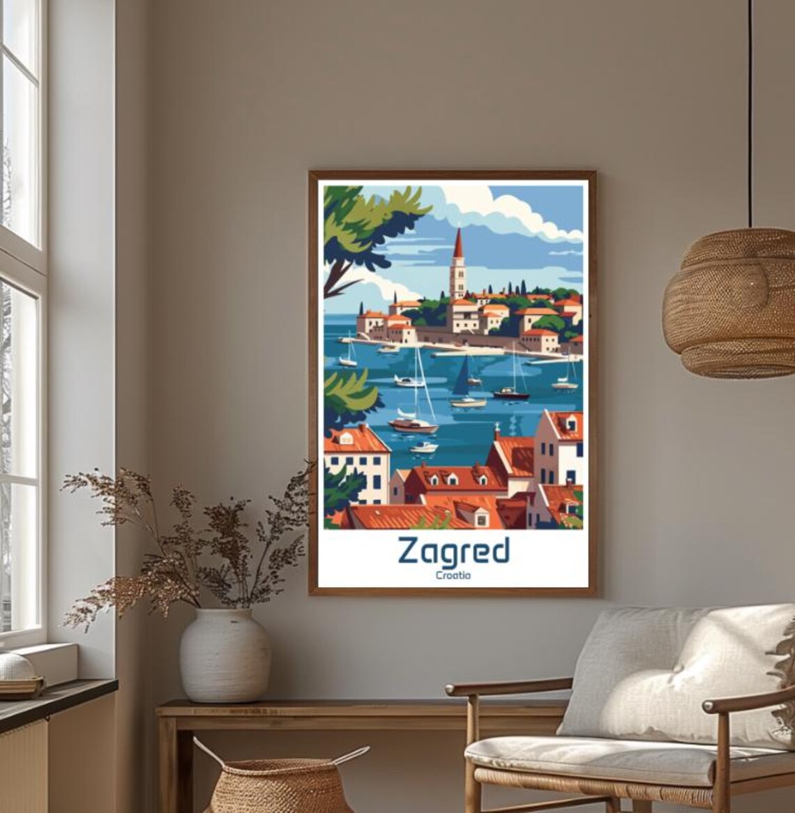 Zagreb Croatia Harbour Boats And Red Roof Town Vintage Poster - Image 4