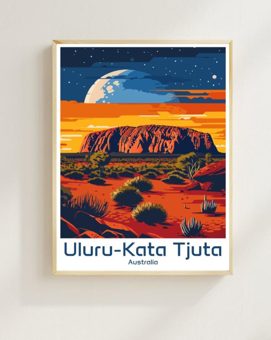 Uluru Kata Tjuta Australia Desert Moonrise Night Travel Poster