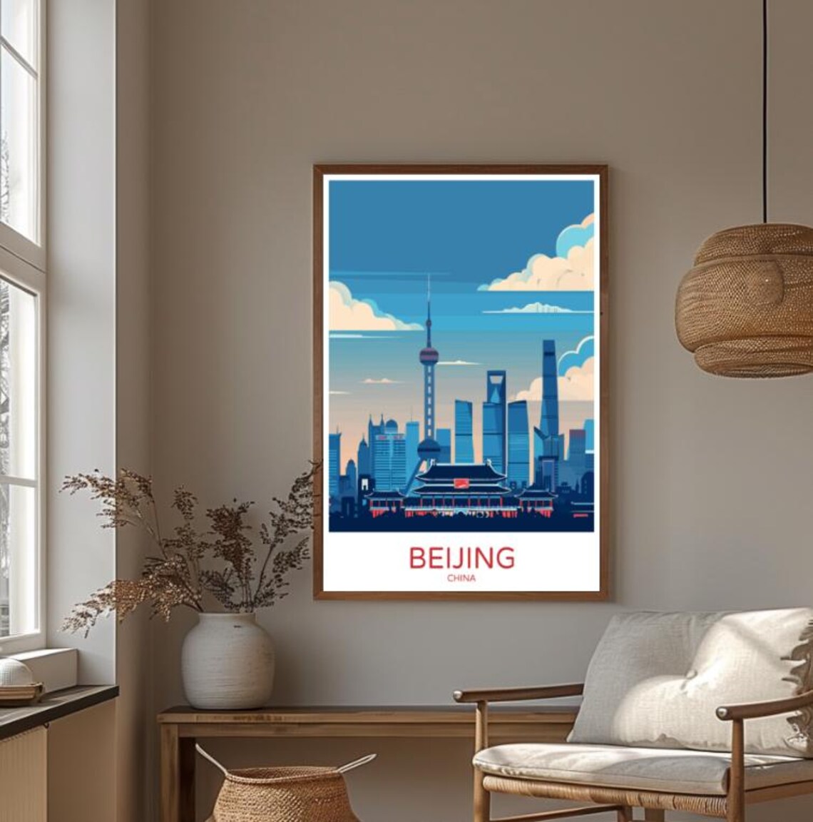 Beijing China Illustrated Skyline Temple Colorful Travel Poster - Image 3