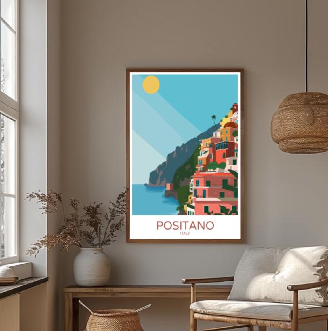 Positano Italy Colorful Cliffside Village Over Blue Sea Travel Poster - Image 3