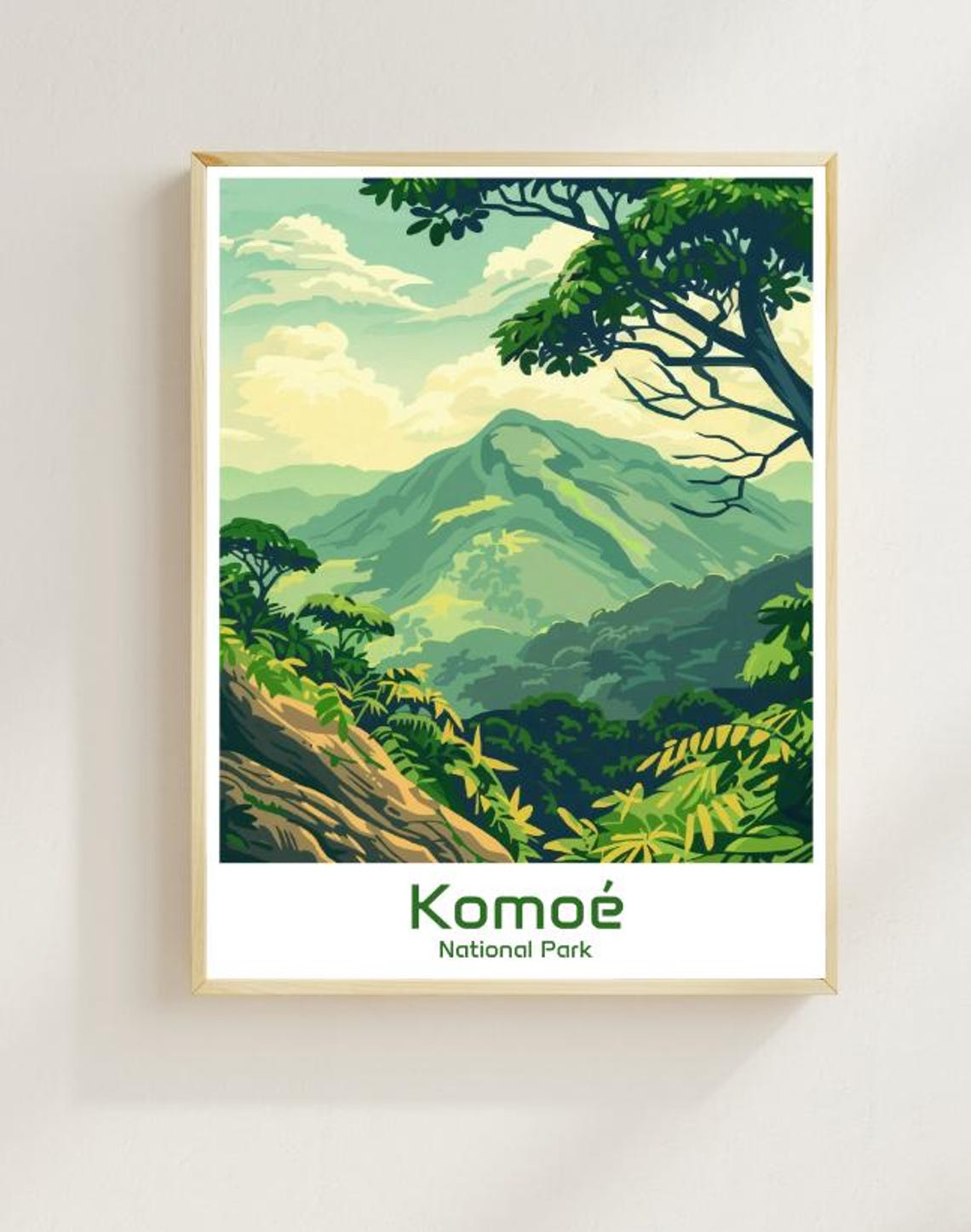 Komoe National Park Green Mountain Valley Jungle Landscape Poster