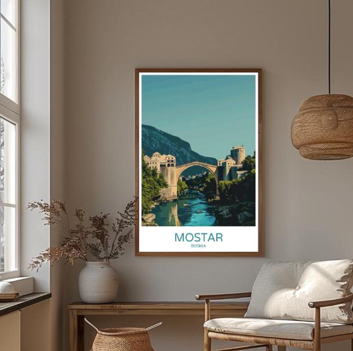 Mostar Bosnia Stari Most Historic Stone Bridge River Canyon Poster - Image 3