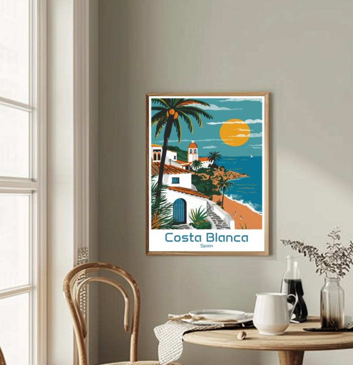 Costa Blanca Spain Whitewashed Village Church Beach Coast Poster - Image 2
