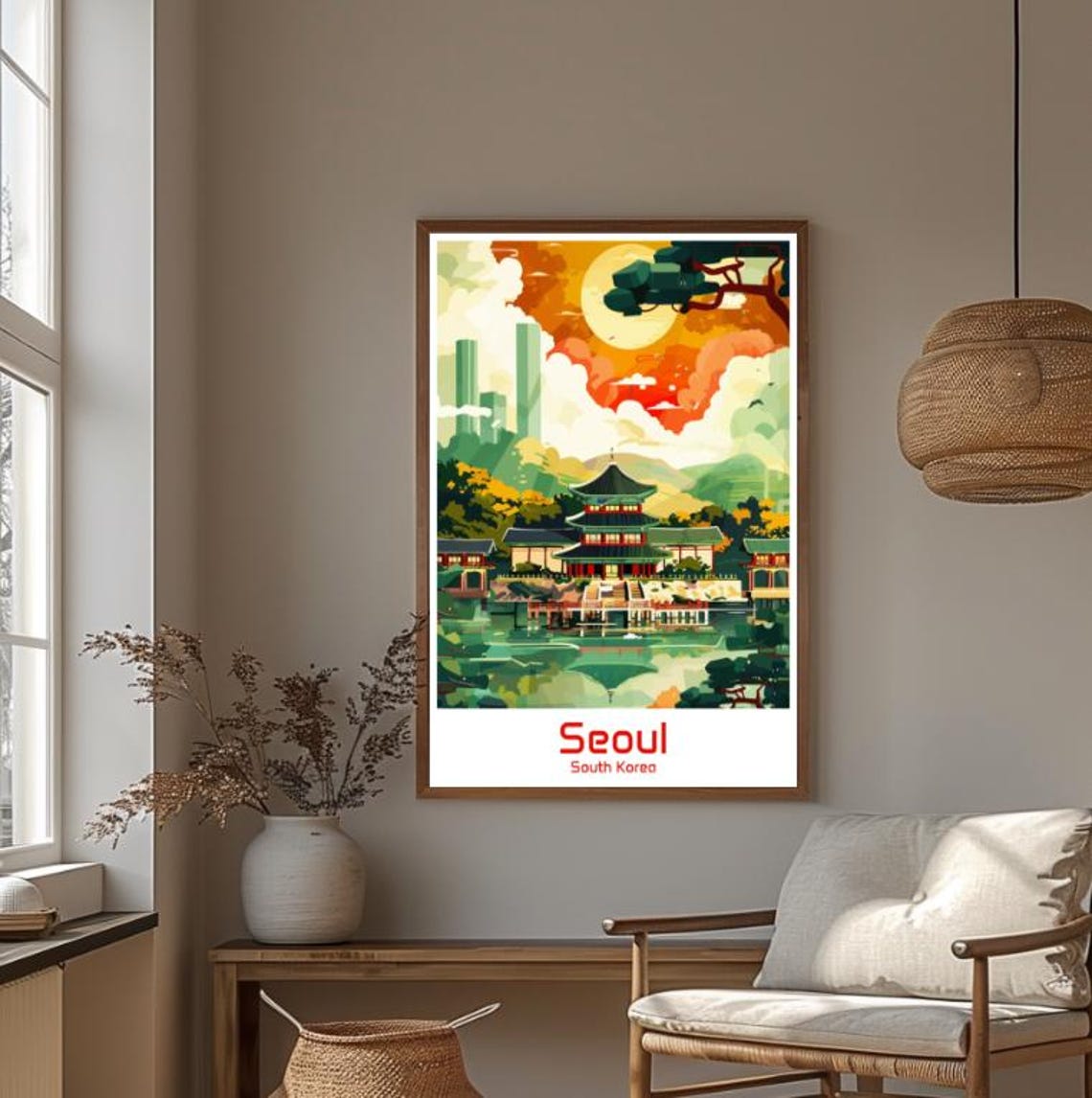 Seoul South Korea Traditional Palace Pavilion Sunset Travel Poster - Image 4