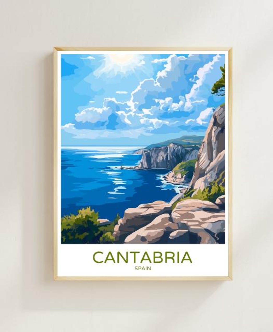 Cantabria Spain Dramatic Coastal Cliffs Over Blue Sea Poster