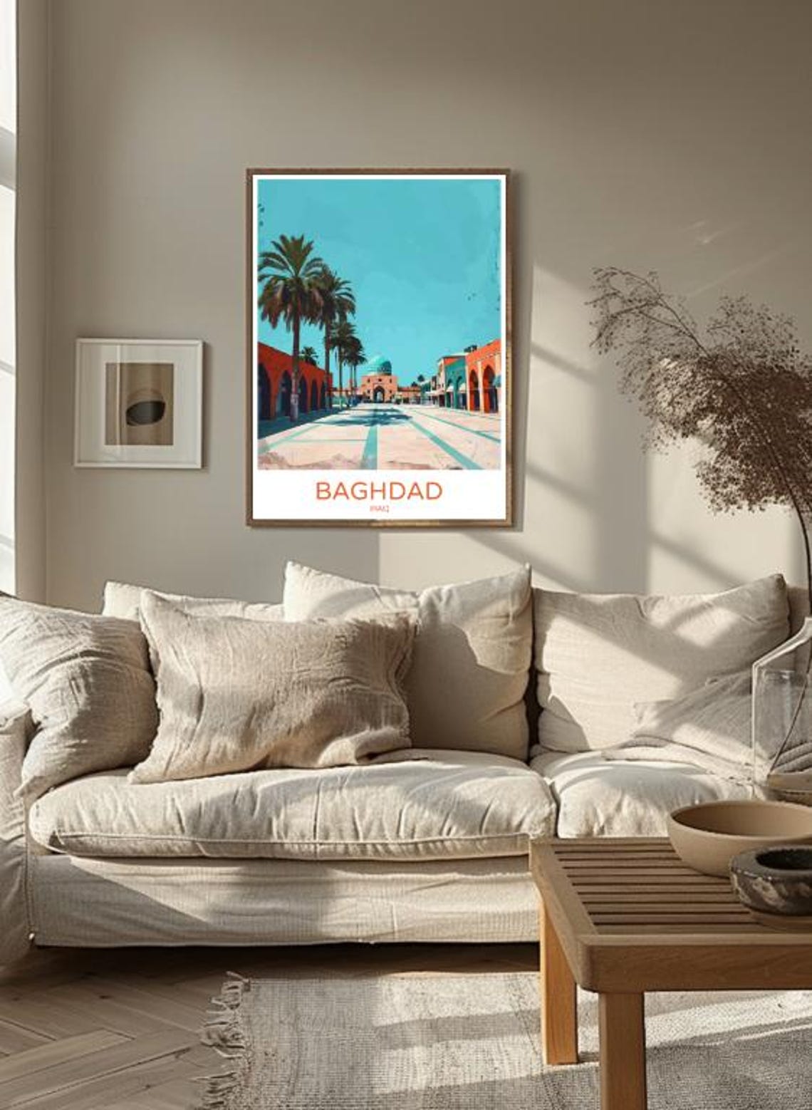 Baghdad Iraq Plaza With Palms And Domed Mosque Travel Poster - Image 3
