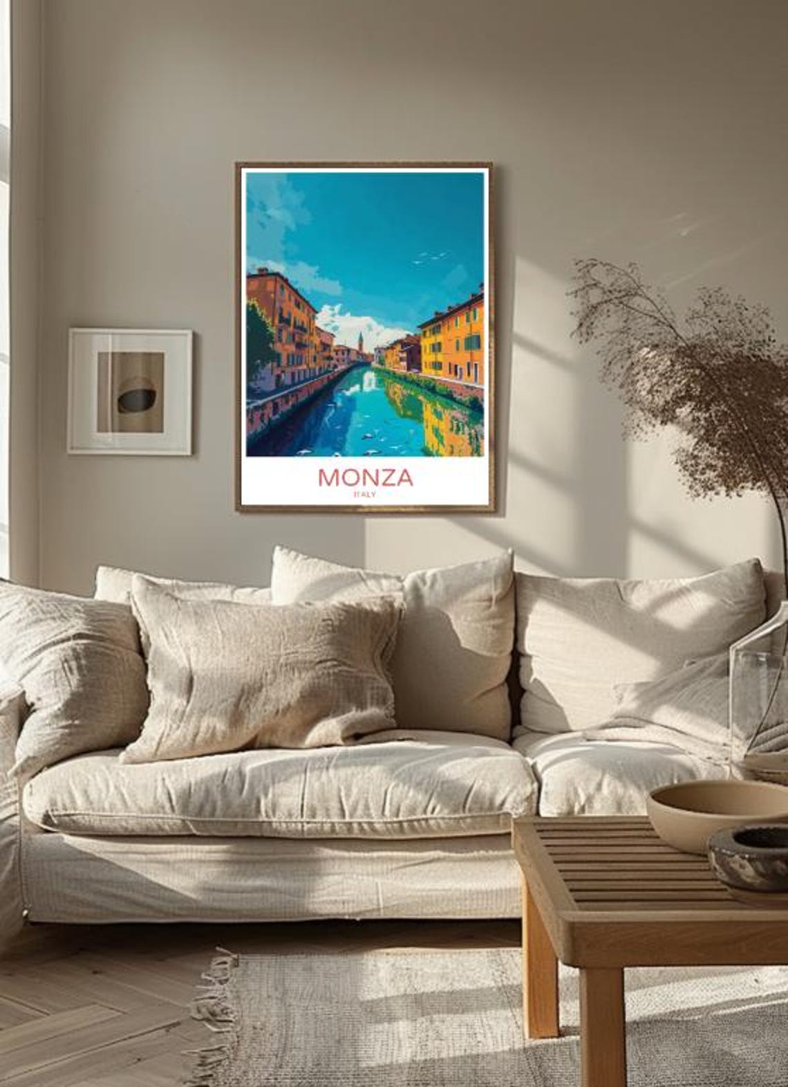 Monza Italy Historic Riverside Canal Old Town Colorful Travel Poster - Image 3