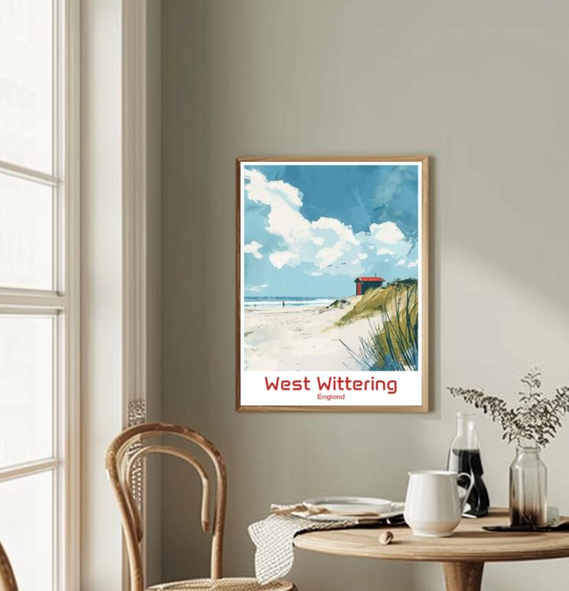 West Wittering England Beach Red Hut Watercolor Style Poster - Image 2
