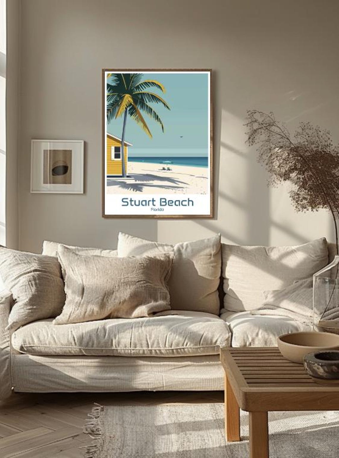 Stuart Beach Florida Palm Tree Beach Cottage Vintage Art Poster - Image 3