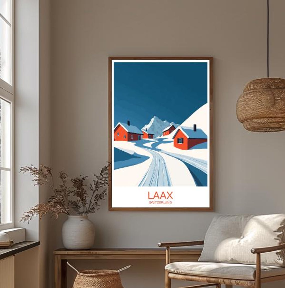 Laax Switzerland Snowy Alpine Village Ski Tracks Winter Poster - Image 3