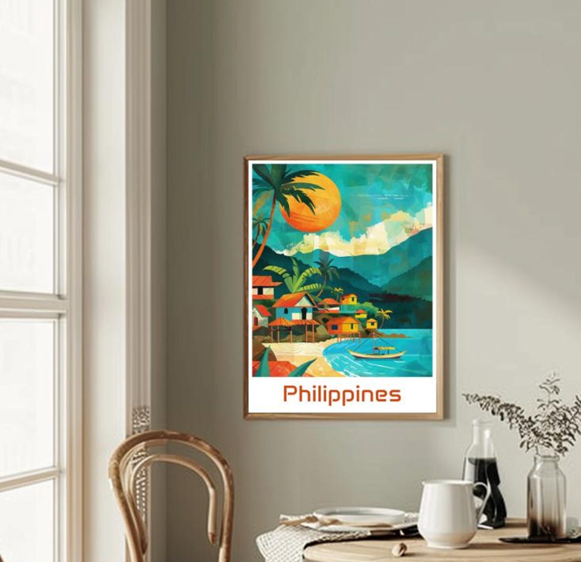 Philippines Tropical Beach Village Fishing Boat Sunset Poster - Image 2