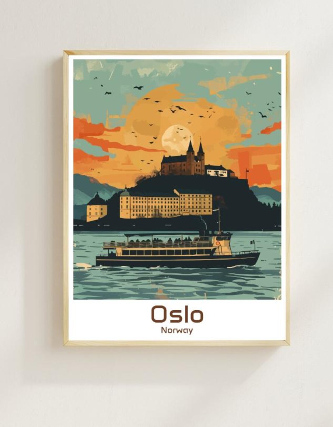 Oslo Norway Akershus Fortress Sunset Harbor Ferry Glow Poster