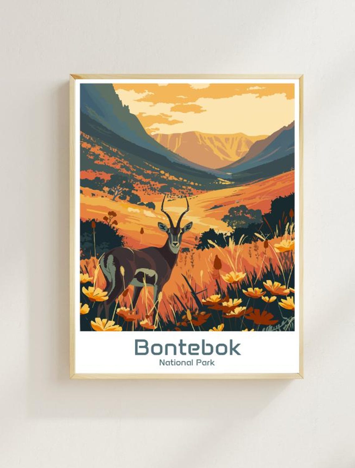 Bontebok National Park Antelope Mountain Vintage Travel Poster