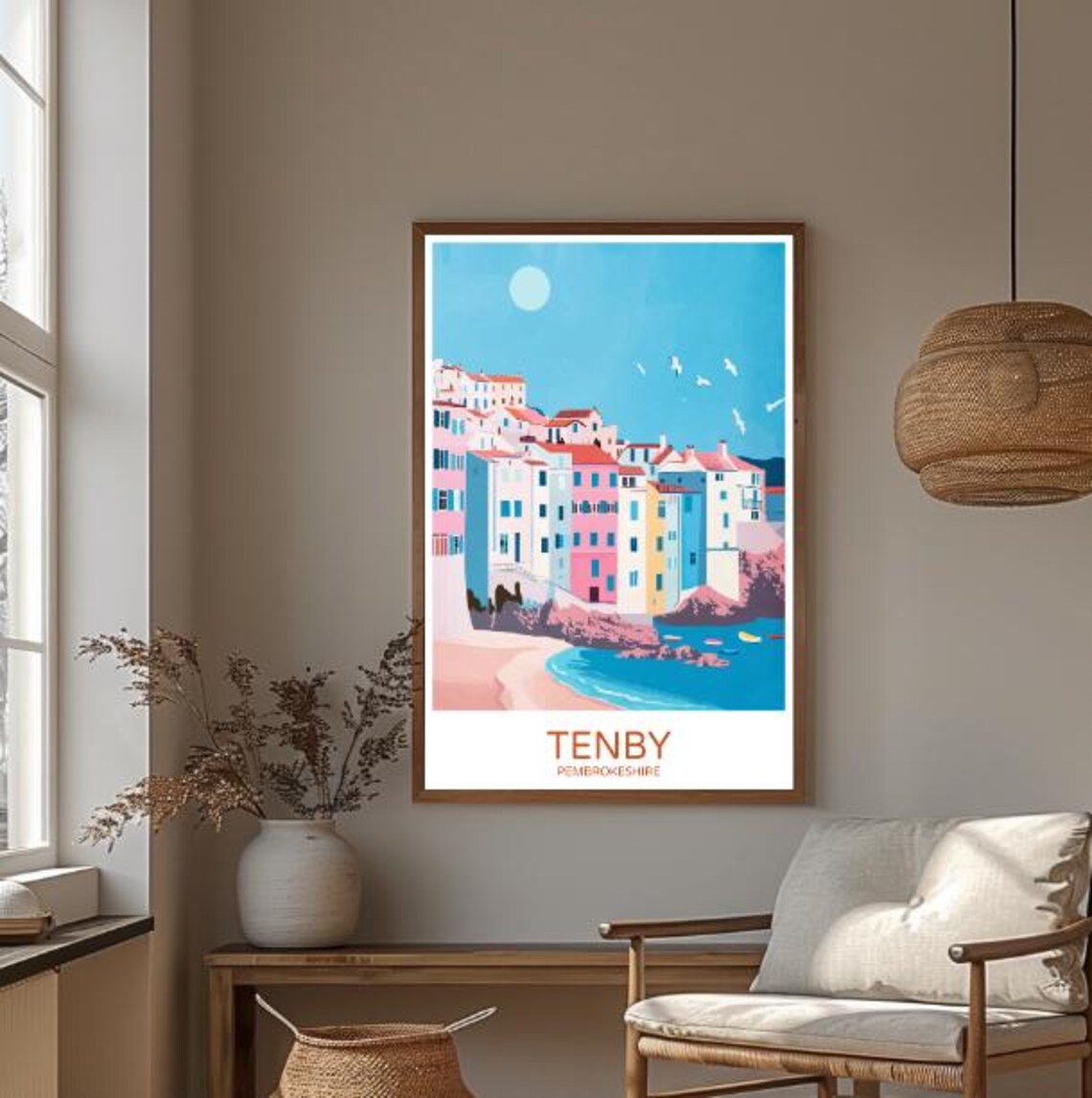 Tenby Pembrokeshire Wales Travel Poster with Colorful Cliffside Houses - Image 3