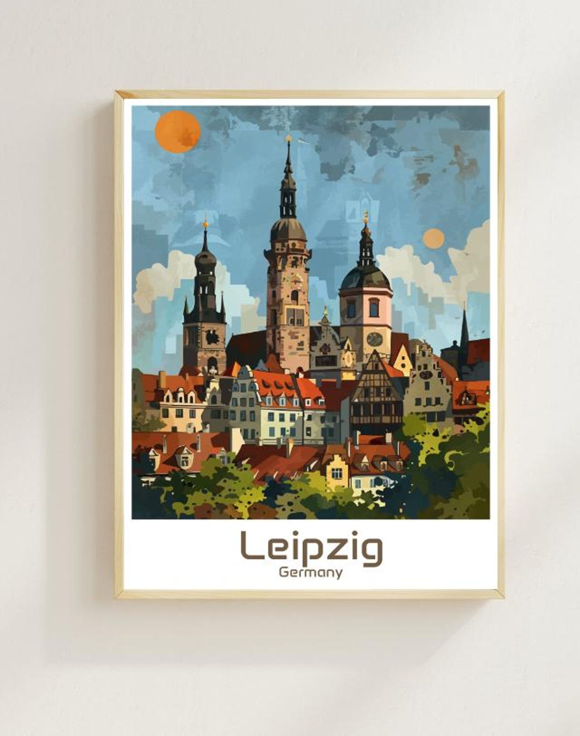 Leipzig Germany Church Towers Sunset Skyline Scene View Poster