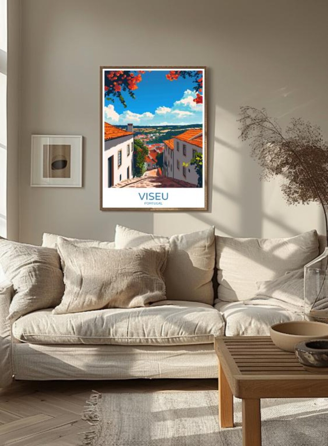 Viseu Portugal Old Town Cobblestone Lane Colorful Travel Poster - Image 2