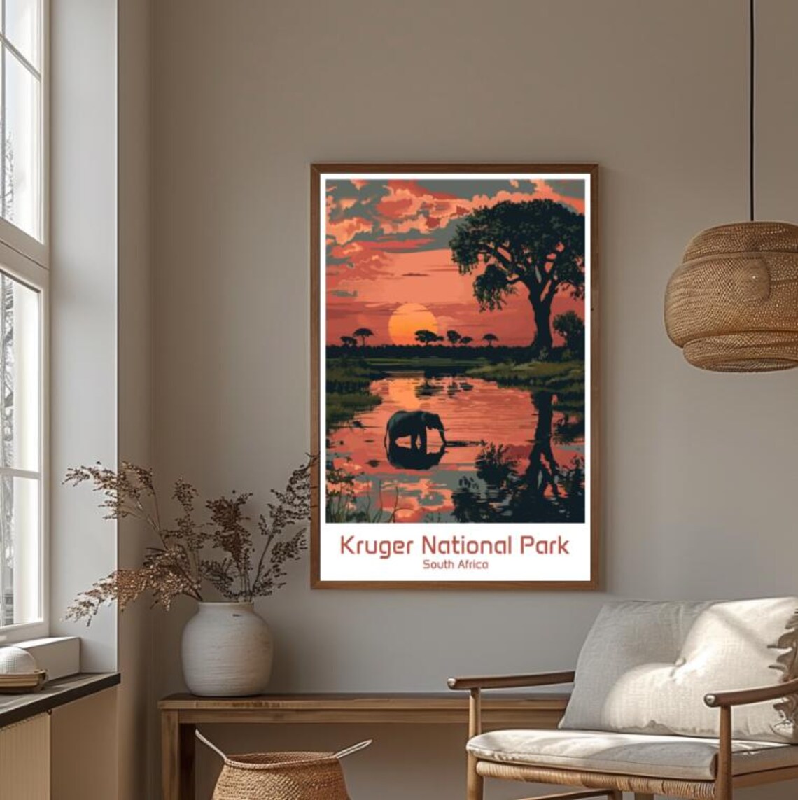 Kruger National Park South Africa Elephant Sunset Safari Travel Poster - Image 4