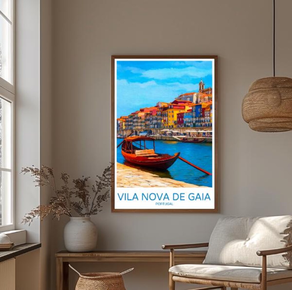 Vila Nova De Gaia Portugal Colorful Riverside Boat Travel Poster - Image 3