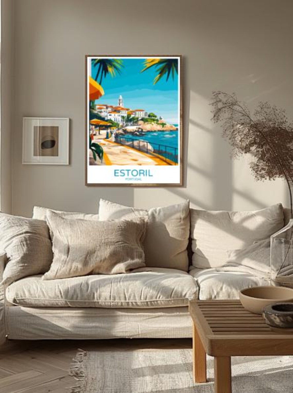 Estoril Portugal Seaside Promenade White Town Summer Scene Poster - Image 2