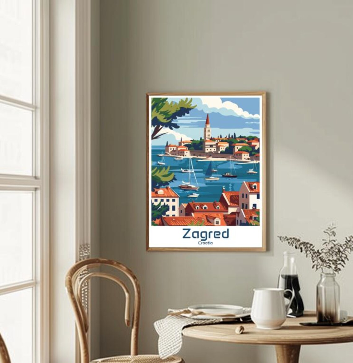 Zagreb Croatia Harbour Boats And Red Roof Town Vintage Poster - Image 2
