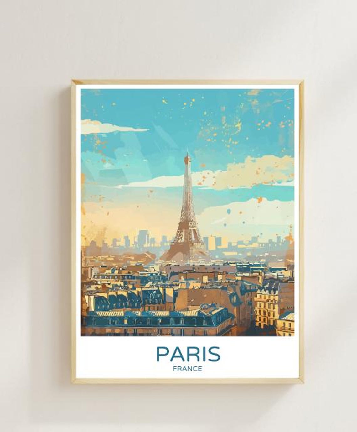 Paris France Eiffel Tower Rooftops Golden Light Travel Poster