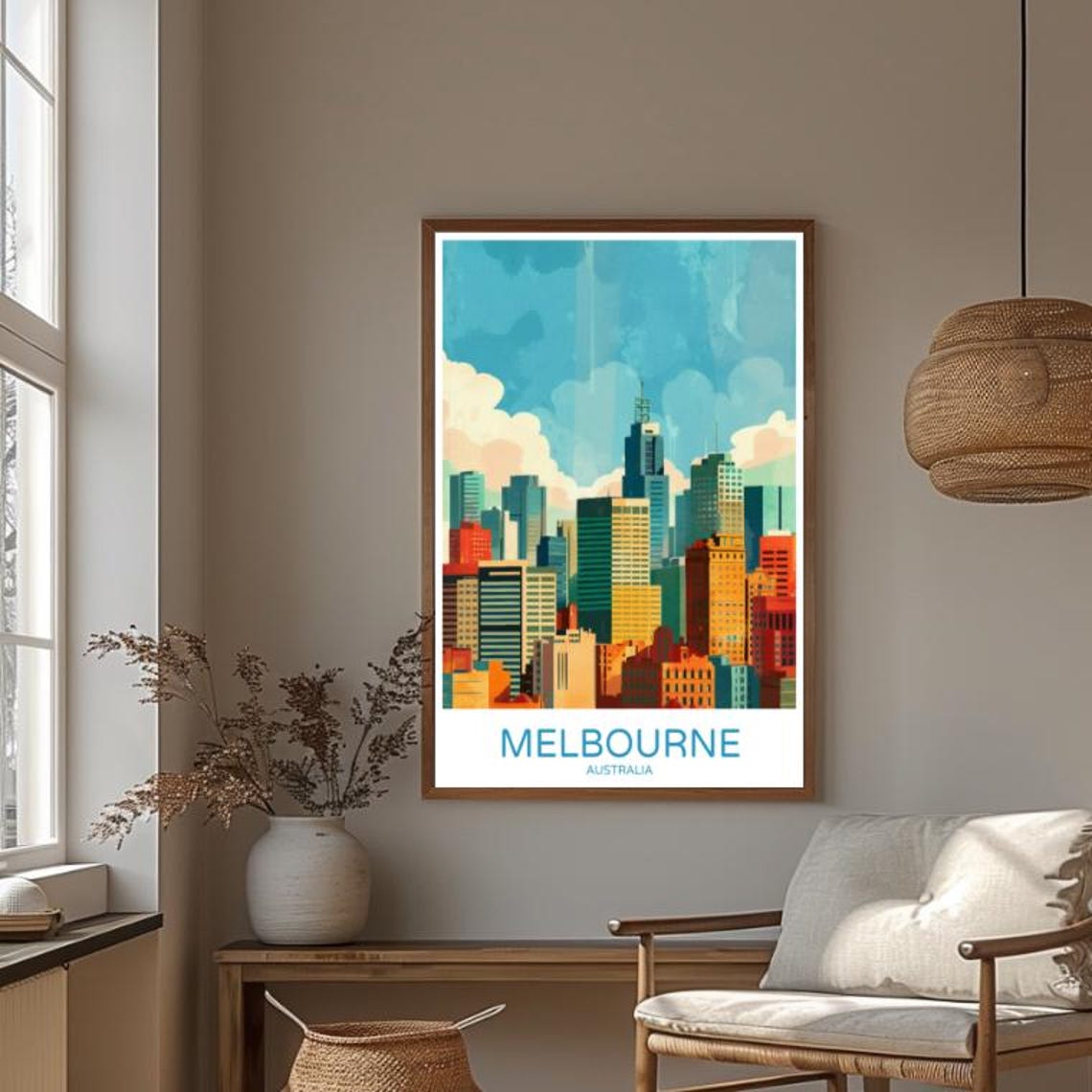 Melbourne Australia Colorful Downtown Skyline Cityscape Travel Poster - Image 3