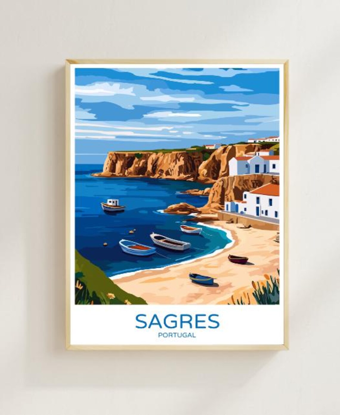 Sagres Portugal Cliffside Beach Fishing Boats Algarve Coast Poster